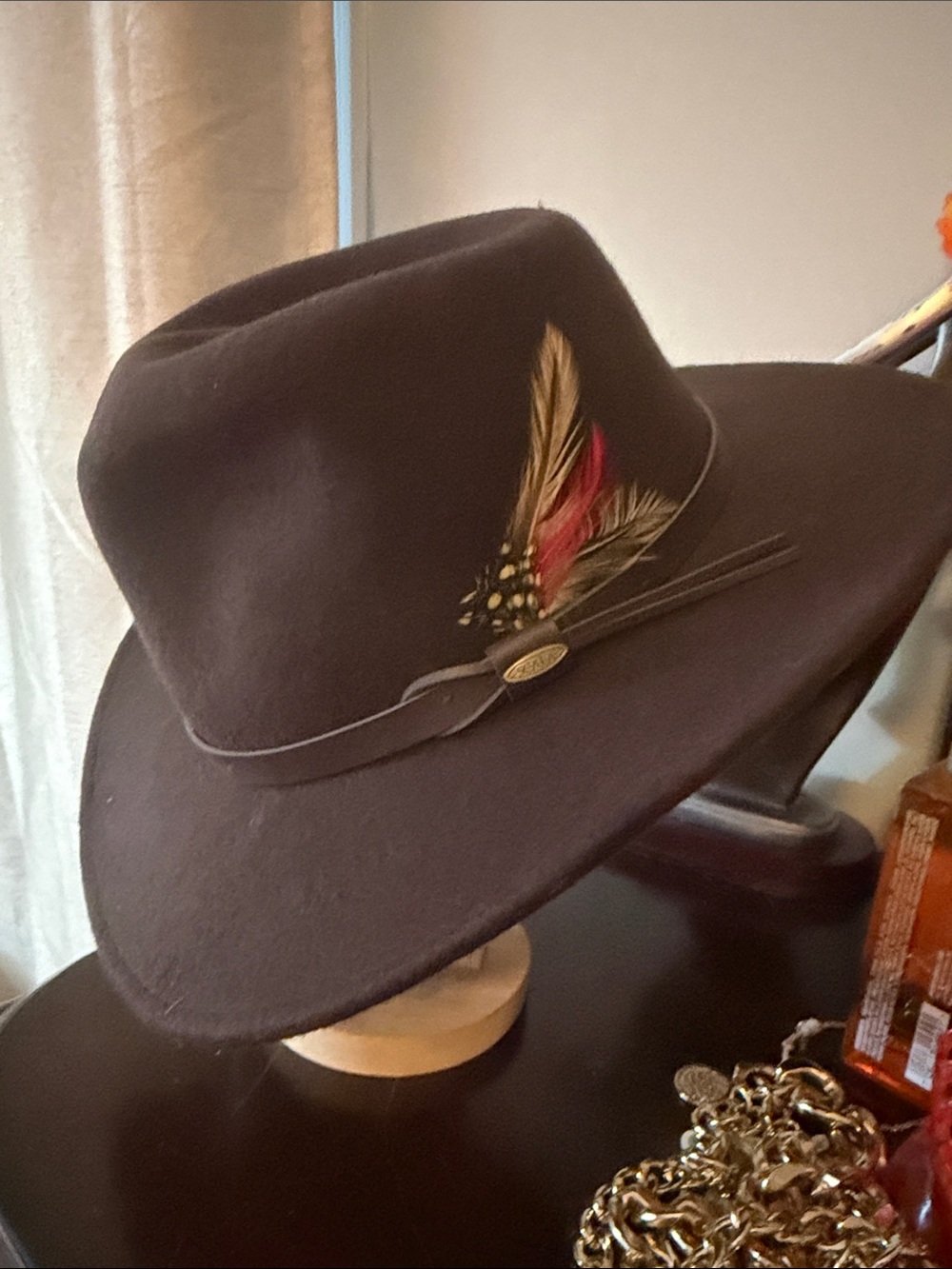 Scala Dark Brown Wool Hat with Feather Trim